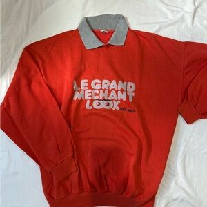 Vintage NAF NAF Paris Red Men's Collared Crewneck